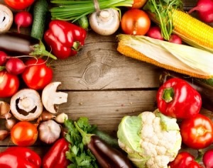 Organic Veggies Wood Background